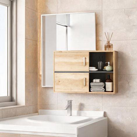 Meuble de salle de bain madera Natural en MDF 80 x 35 x 57,5 cm (1/5)