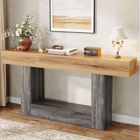 Consolle 160x30x82.5 cm naturale in pannelli di particelle con ripiano inferiore (1/5)