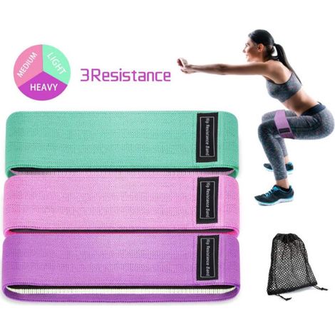 Bande Élastique Fitness en Tissu,Bande de Résistance 3 Niveaux de Force, Équipement d'Exercices pour Rééducation Physique Musculation Pilates Yoga, avec Sac de Rangement [Lot de 3].--Lefou (1/5)
