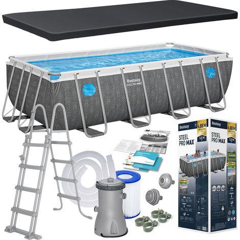 Bestway – Rahmen-Gartenpool 488 x 244 x 122 cm – 11.532 l Volumen – 3-lagiges PVC – Filterpumpe 3028 l/h – Sicherheitsleiter – 561MB (1/5)