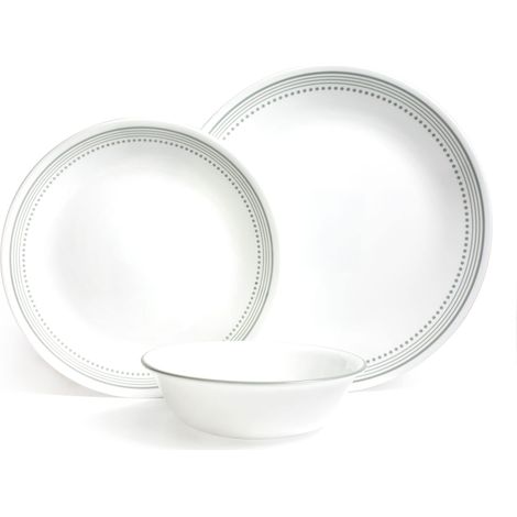 Service de table 12 pièces, gris mystique - Service de table pour 4 personnes comprenant 4 assiettes plates, assiettes à dessert et bols 3 fois plus durables, moitié moins d'espace et poids (1/5)