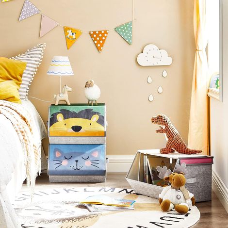 Boîtes de Rangement pour Enfant, Lot de 3, Organisateurs, empilables, Pliables, poignées, Couvercle magnétique, pour Chambre d'enfant, Salle de Jeux, Rose, Bleu, Vert et Gris RFB760P01 (1/5)