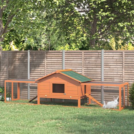 Cage/clapier pour petits animaux. 2 enclos. 2 rampes. 309 cm x 79 cm x 86 cm. Naturel et vert. (1/5)