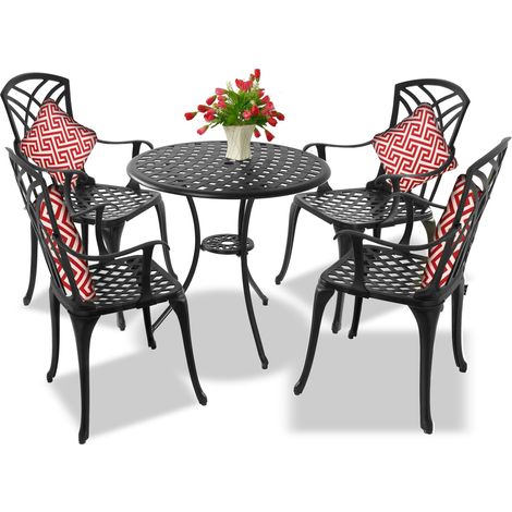 Centurion Supports OSHOWA Garden & Patio Table & 4 Large Chairs with Armrests Cast Aluminium Bistro Set - Black (1/5)
