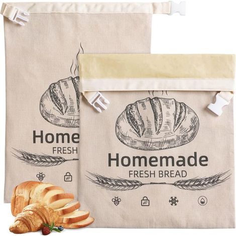 Confezione da 2 sacchetti per il pane in cera d'api, sacchetti in tessuto per conservare gli alimenti, in particolare il pane a lievitazione naturale fatto in casa, adatti al congelatore, riutilizzabi (1/5)
