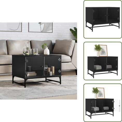 Tavolino con spazio portaoggetti - vidaXL Tavolino da Salotto con Ante in Vetro Nero 68,5x50x50 cm - Tavolino con ante pratiche