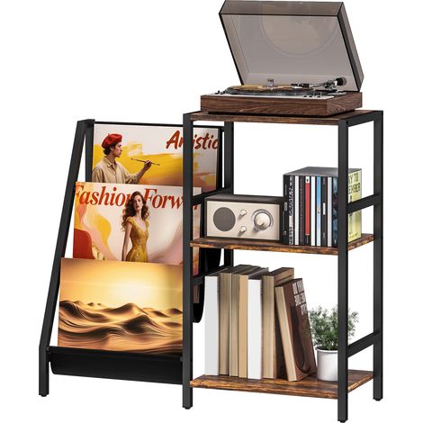 3--Tier Record Player Stand, End Table for Living Room, Bedroom -- Rustic Brown (1/5)