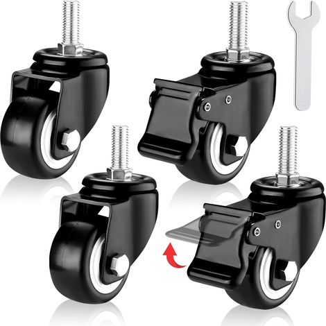4 Roulettes Pivotantes 40mm, Roulettes pour Meubles Dont 2 Avec Frein, Roulette sans Traces au Sol Pour Charge Lourde Jusqu'à 30KG pour Tables, Chariots, Armoires, Étagères (1/5)