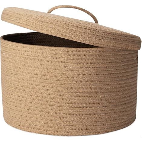 Corbeille à Linge en Coton Tissé avec Couvercle Pliable Panier de Rangement Tressé, Poignée Évidée, Placer des Jouets Vêtements, Adapté à Chambre Coucher Salon, 40 x 25cm(Jute) (1/5)