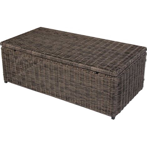 Table basse RomV, polyrotin, aluminium 37x111x58cm, gris nature, plateau PE (1/3)