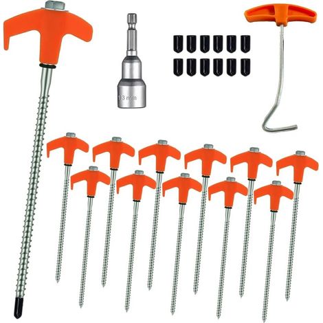 12 Stück 20 cm lange Schraubheringe mit Gewinde, Stahl-Zeltanker, robuste Zeltanker, rostfreies Markisen-Zubehör für den Außenbereich, Garten, harter Boden, Rasen, Trampoline