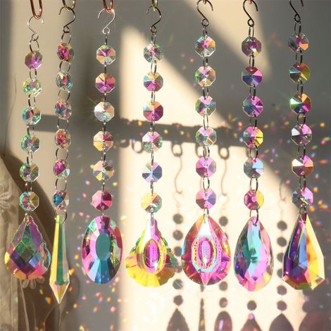 Set mit 3 Kristall-Sonnenfänger-Anhängern mit Chakra-Perlen, Regenbogenmacher, zum Aufhängen für Fenster, Garten, Geschenk