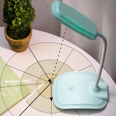 Schreibtischlampe 7018, USB-aufladbar, ideal zum Lernen und Lesen. Drei Farbtemperaturen, stufenlos einstellbare Helligkeit, Touchscreen, 360°-Drehung, Cyan. (1/5)