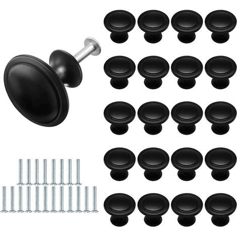 20 maniglie rotonde a foro singolo da 27 mm per ante/cassetti, nero opaco, per mobili da cucina e armadi. (1/4)