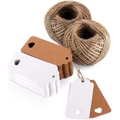 100 Kraftpapier-Etiketten mit 30M Jute für Hochzeitsgeschenke, Weihnachten, Party, Dekoration (1/5)
