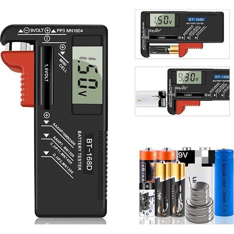 Digital Battery Tester, Universal Battery Tester, Battery Tester, for AA, AAA, C, D, PP3, 9V, 1.5V, Button Cell Batteries - Works without Batteries (1/5)