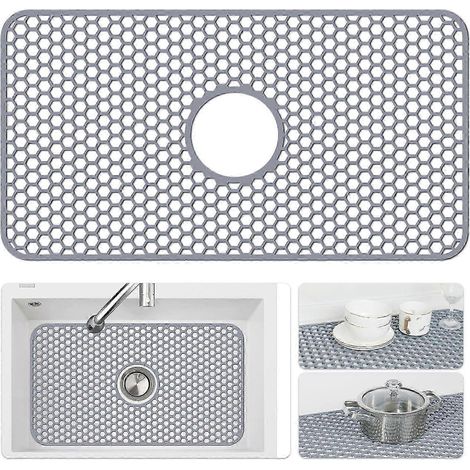 Tapis d'évier en silicone, protecteur d'évier pliable et résistant à la chaleur, accessoire pour évier de cuisine (gris, 72 x 38,7 cm) (1/5)