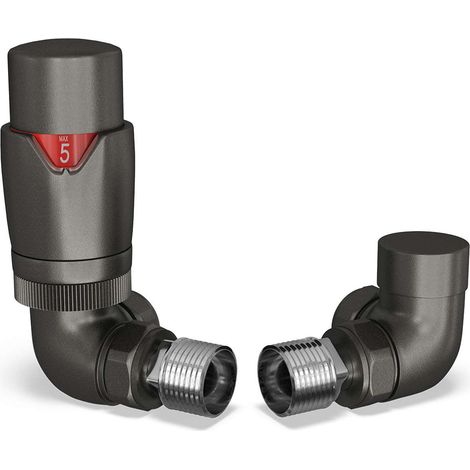 Stirling Bold - Pewter Thermostatic Radiator Valve & Lockshield Corner 10mm