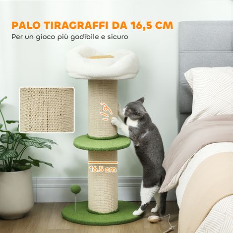 Albero Tiragraffi für Gatti Alto 92 cm mit Palo in Sisal und Lettino in Forma di Fiore. Grün (1/5)