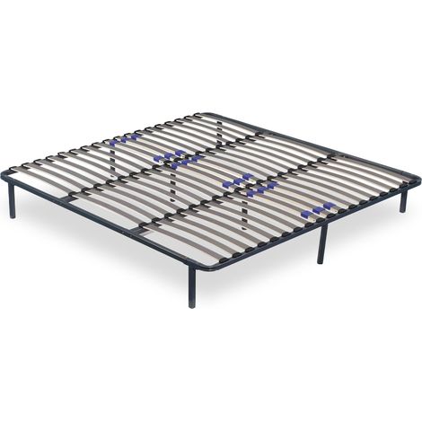 Sommier Softdream 200 x 200 cm Cadre de lit métallique Lattes réglables flexibles 7 pieds inclus