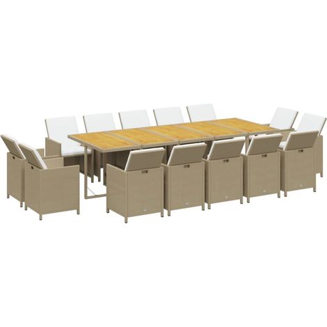Ensemble à manger de jardin coussins 15pcs Résine tressée Beige vidaXL
