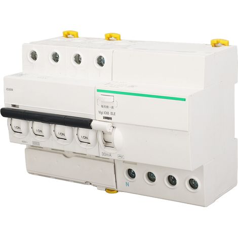 Disjoncteur miniature PA66 à enveloppe ignifugée, 4 pôles et neutre, avec protection contre les fuites de courant, 400 V CA, 10 A (1/5)