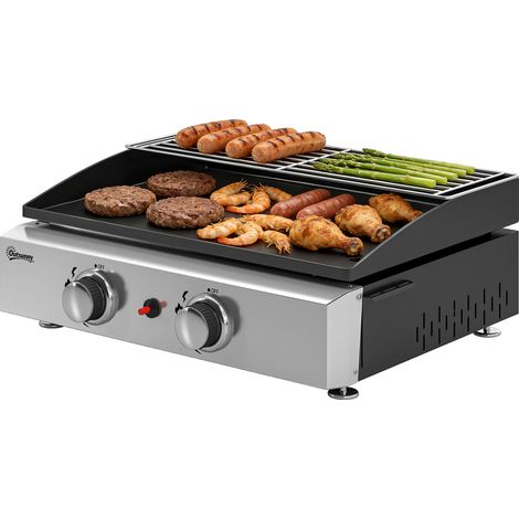Barbecue à gaz portable 5 kW avec 2 feux, plaque de cuisine, grille maine sur le réchaud et récupération gris anthracite