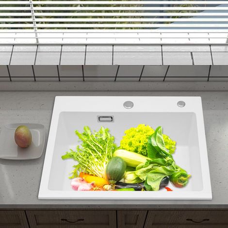 évier de cuisine profond de 9 ', évier à quartz blanc, évier encastré à fente unique avec trou de trop - plein caché
