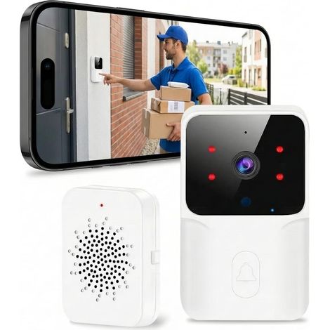 Sonnette vidéo intelligente universelle, 1080P HD, étanche IP65, portée de détection de sonnette de 400 mètres, sonnerie/volume réglable.