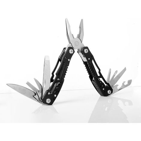 Pince multifonction pliable tout acier, outil EDC noir avec couteau et outils intégrés pour extérieur (1/5)