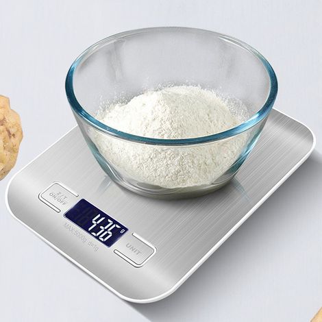 Elektronische Küchenwaage 10 kg/1 g, metallisch weiß, LCD-Display, wasserdichter Edelstahl, Lebensmittelwaage zum Backen und Kochen (1/5)