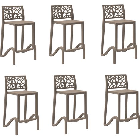 Sgabello bar alto H. seduta 65 cm con schienale TETI Tortora set 6 pezzi (1/2)