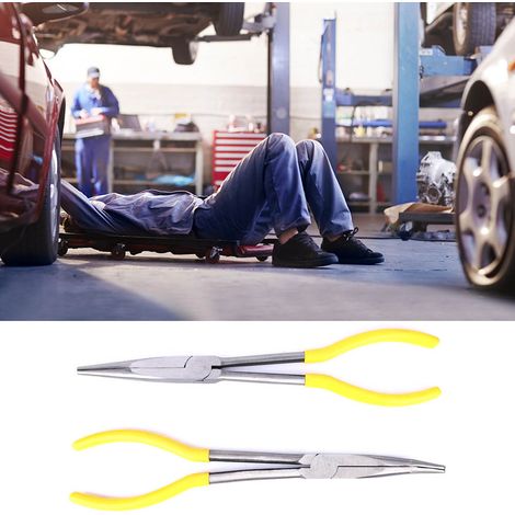 2 x 11 Zoll lange Spitzzangen aus Kohlenstoffstahl, 45-Grad-Biegewinkel, Werkstattausrüstung, Handwerkzeug (1/5)