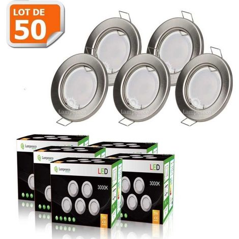 Lot de 50 spot led encastrable complète ronde fixe alu brossé eq. 50w blanc chaud (1/5)