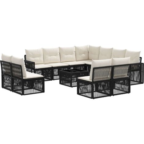 vidaXL Set Divano da Giardino 12 pcs Nero e Bianco Crema polyrattan