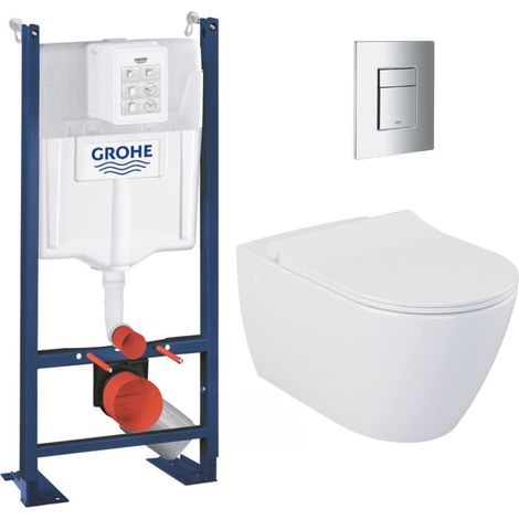 Pack WC Bâti-autoportant Rapid SL + WC sans bride Bello + Abattant softclose + Plaque chrome (ProjectBello-1-SP)