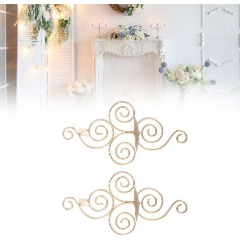 Lot de 2 chandeliers en fer forgé de style européen, chandeliers muraux originaux pour mariage, couleur or. (1/5)