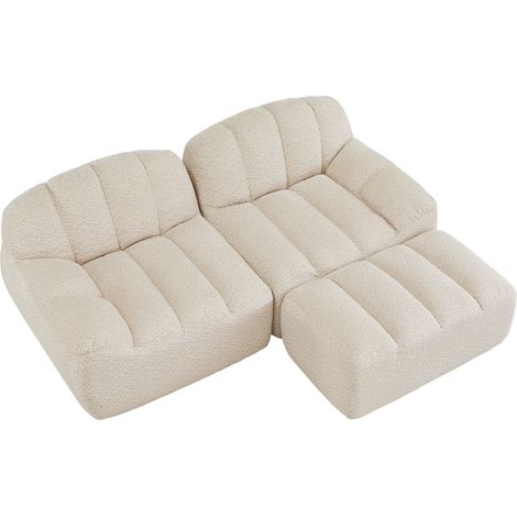 Modulares Ecksofa 2-Sitzer ohne Gestell mit Pouf, beige weiß (1/5)