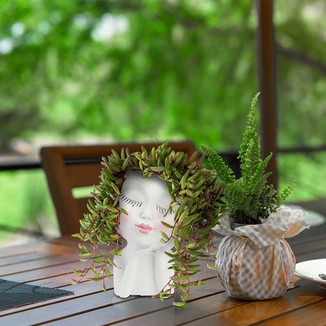 Manichino in resina con vaso di fiori, supporto per viso e guance, decorativo. (1/5)