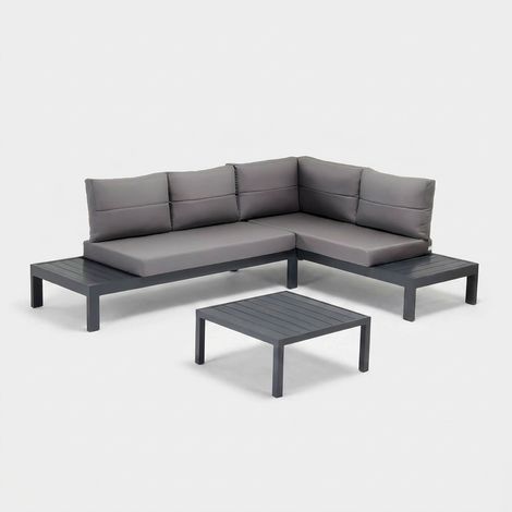 Ecksofa für den Garten mit Aluminium-Beistelltisch Asira - Grau