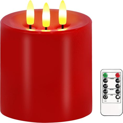 Grandes bougies sans flamme à 3 mèches, 10,2 x 10,2 cm, bougies piliers électriques sans flamme vacillantes avec télécommande et minuterie, à intensité variable, en cire véritable à piles (1/5)