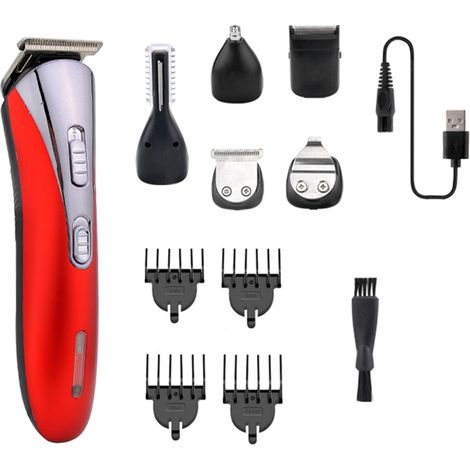 Professionelles, wasserdichtes 6-in-1-Pflegeset: Barttrimmer, Haartrimmer, Körper- und Nasenhaartrimmer, Elektrorasierer.