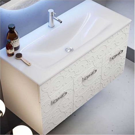 Mobile Bagno Miami100 cm SospesoBianco Opaco Base 3 ante - Lavabo in Ceramica (1/4)