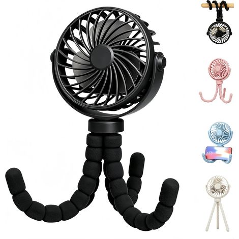 Ventilateur Poussette Portable avec Support Smartphone et Trépied Flexible-Noir (1/5)