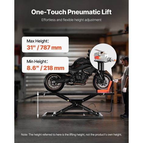Cric de Moto avec Capacité de Charge 680 kg, Pont Élévateur Pneumatique Hauteur de Levage 18-94 cm, Table de Levage de Moto Stable… (1/5)