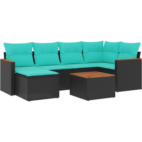 7-teiliges Gartensofa-Set mit Kissen, schwarzes Polyrattan vidaXL (1/5)