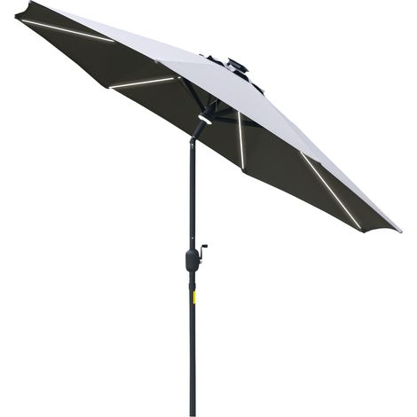 2.7m Garden Parasol Sun Umbrella w/ LED Solar Light Angled Canopy Grey