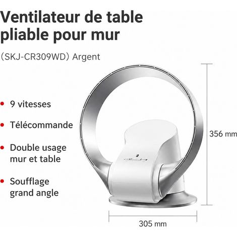 Ventilateur sans pale 309WD argenté 30,5 cm mural et table argent 3,2 × 2,43 × 3,82 cm 2,8 kg – Livraison gratuite