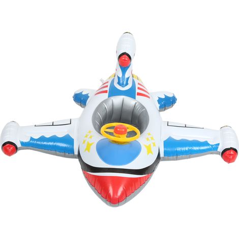 Bouée gonflable en forme d'avion, siège de bain gonflable en forme d'avion avec volant pour enfants, blanc (1/5)