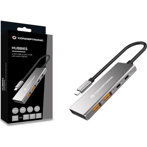 Conceptronic HUBBIES15G 4-Port USB 3.2 Gen-2 Hub, 10Gbps Datenverteiler/Umschalter